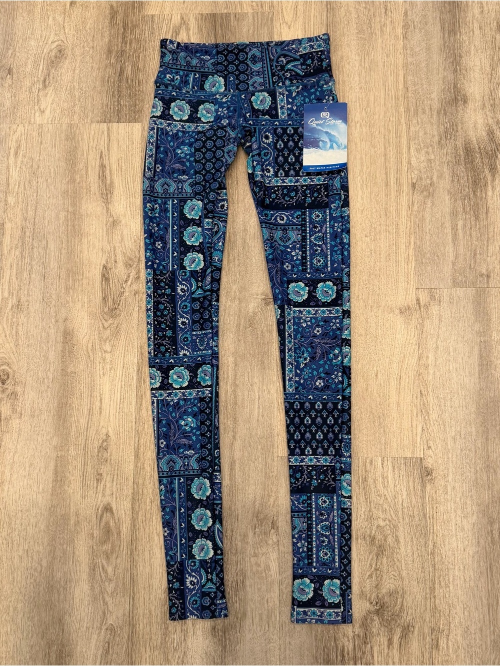 Quiet Storm Blue‎ Patchwork Floral Leggings NWT XS